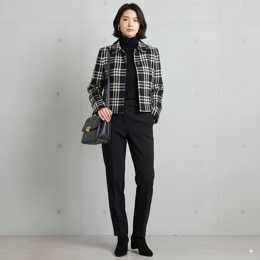 Villager Liz Claiborne Womens Blazer 8 Black White Plaid Vintage 90s